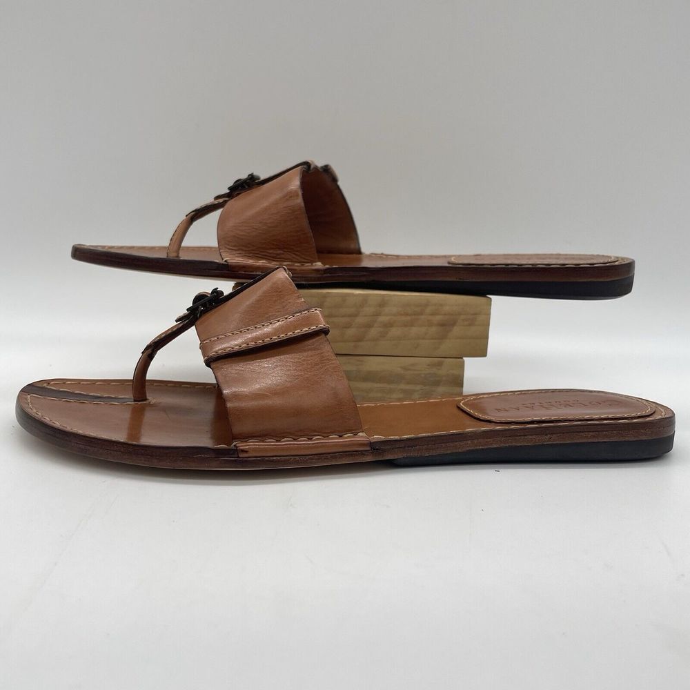 Cole Haan Womens 5/6 Shoes Country Sandals Leather Brown Slide Flats Buckle NEW